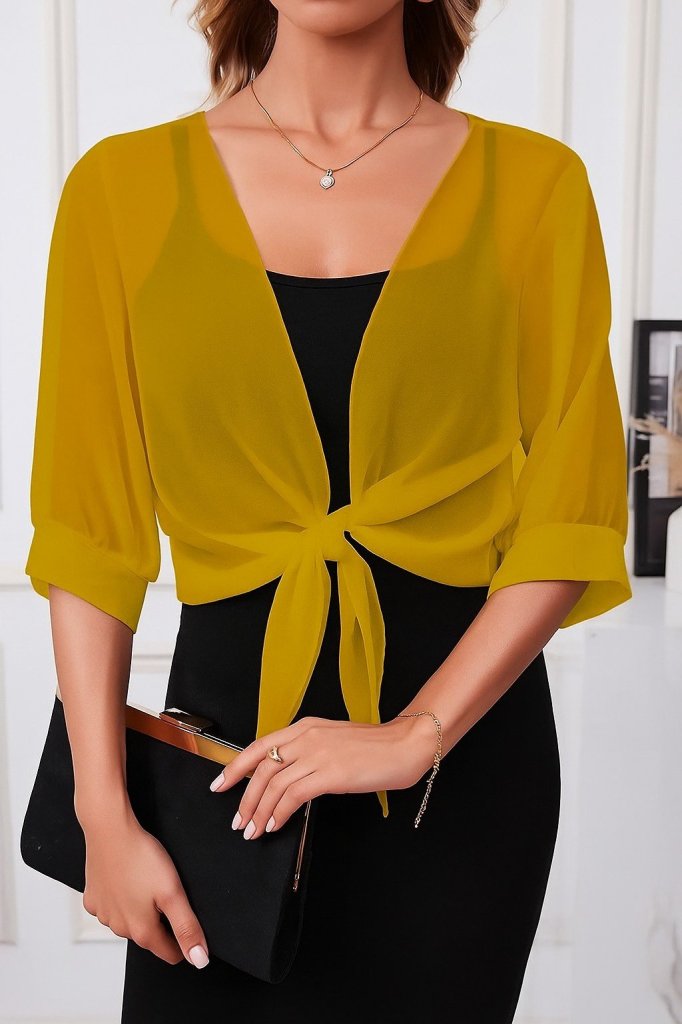Kadın Fakir Kollu önden Bağlamalı Kısa şifon Bolero Ceket, 25326