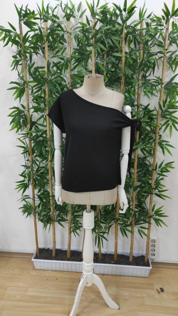 Kadın Tek Omuzu Açık Koldan Bağlamalı Janjan Krep Bluz, 25363 - Image 7