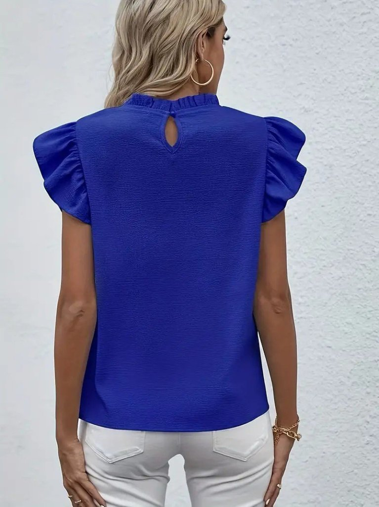 Kadın Kısa Kollu Fırfır Yakalı Bürümcük Bluz, 25401 - Image 3