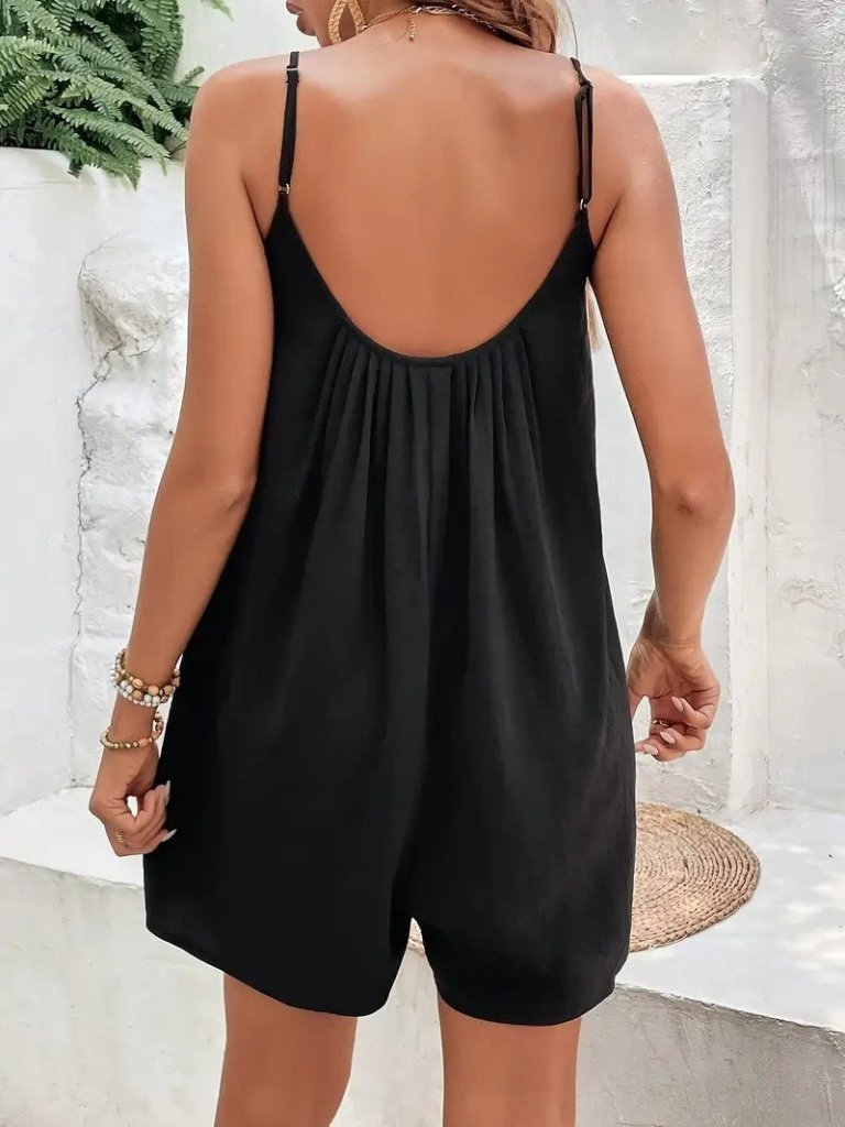 Kadın Ip Askılı Yuvarlak Yakalı Pileli Viskon Tulum, 25402 - Image 3