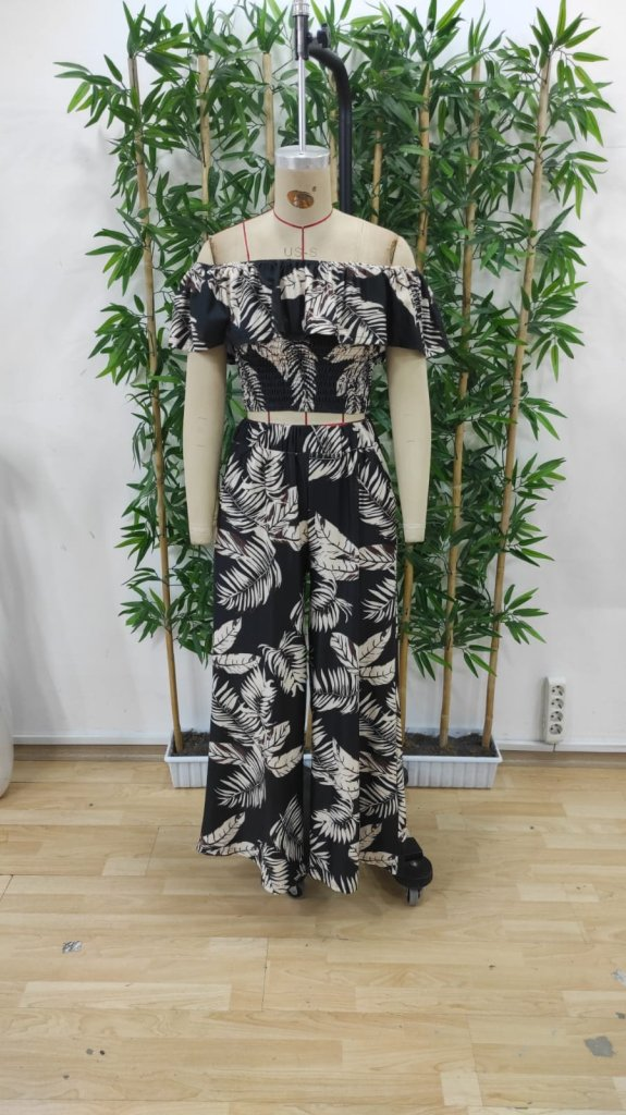 Kadın Kısa Kollu Madonna Fırfır Yaka Crop Süprem Bluz Ve Pantolon Ikili Takım , 25407 - Image 6
