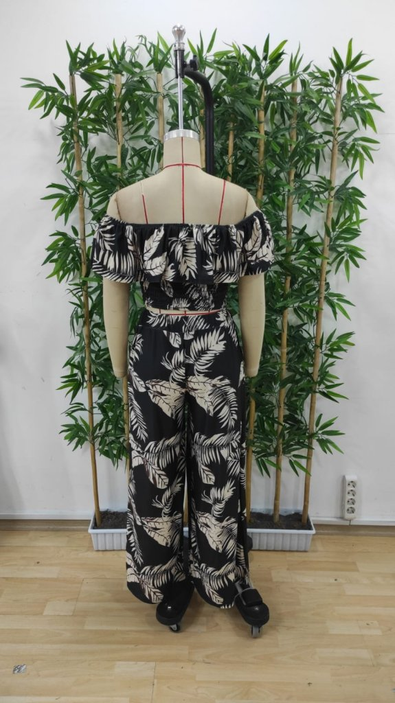 Kadın Kısa Kollu Madonna Fırfır Yaka Crop Süprem Bluz Ve Pantolon Ikili Takım , 25407 - Image 8