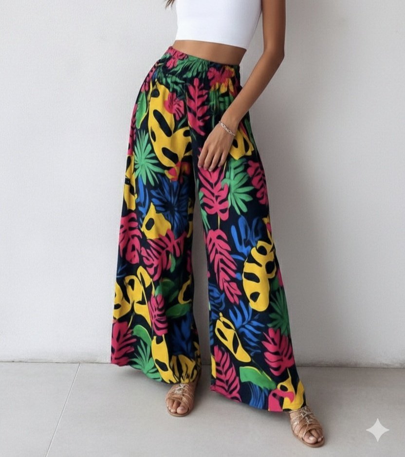 Kadın Yüksek Bel Lastikli Desenli Süprem Pantolon , 29846