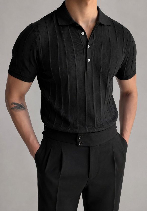 Erkek Kısa Kollu Polo Yakalı Düğmeli Triko Bluz, 23258