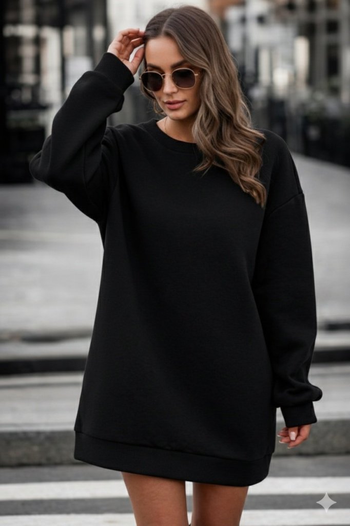 Kadın Uzun Kollu Bisiklet Yaka Iki Iplik Elbise , 21815