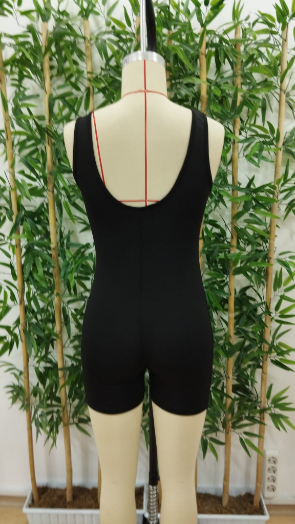 Kadın Kare Yaka Sırt Dekolte Detay Dalgıç Bodycon Mini Tulum, 17698 - Image 7