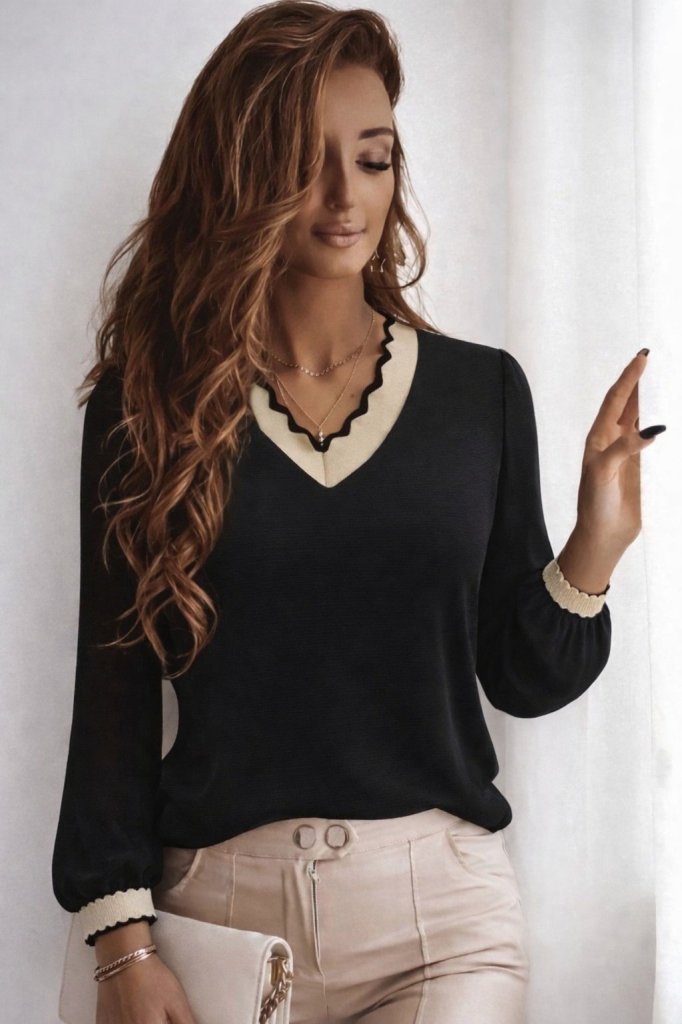 Kadın Uzun Kollu V Yakalı Aerobin Bluz, 30276