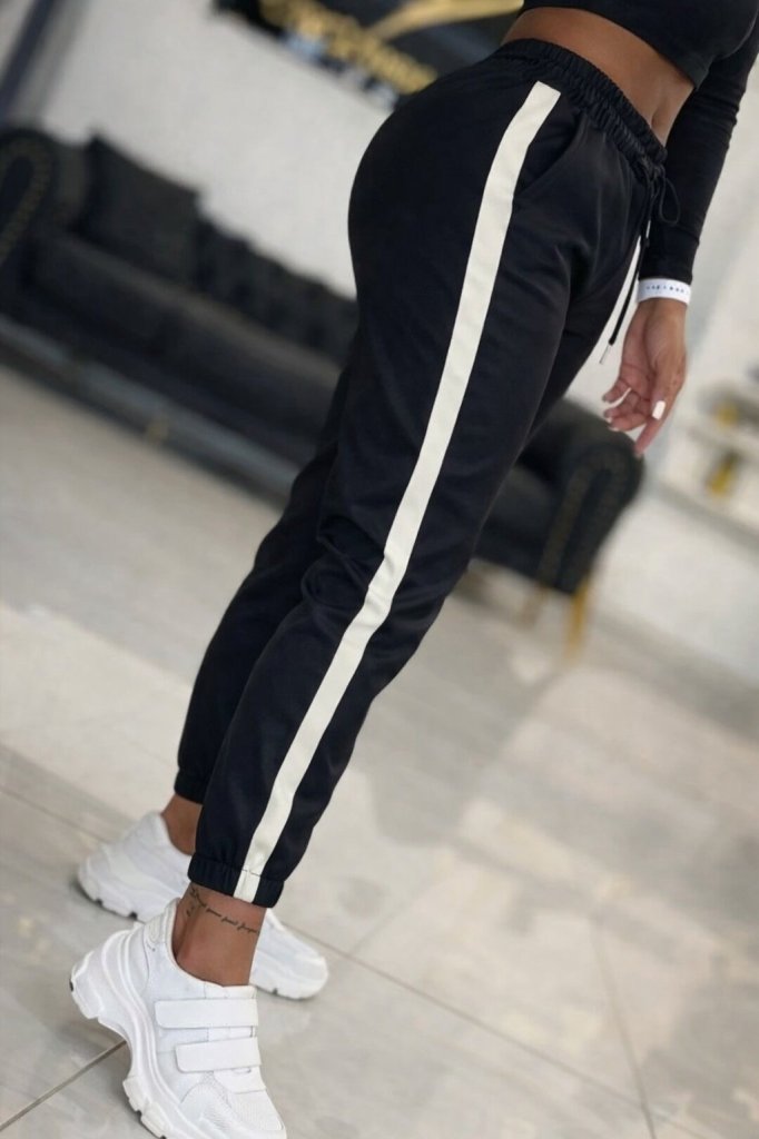 Kadın Yüksek Bel Lastikli Yan şerit Detaylı Deri Pantolon , 30283