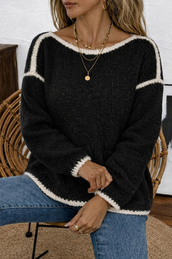 Kadın Uzun Kollu Kayık Yaka Triko Bluz, 30453