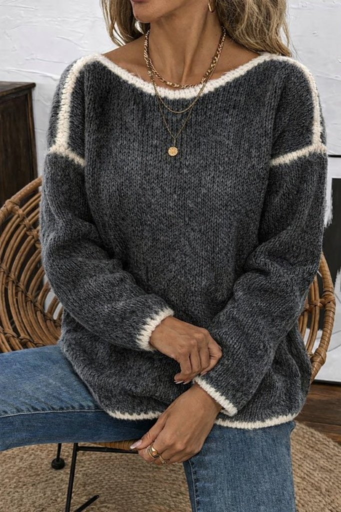 Kadın Uzun Kollu Kayık Yaka Triko Bluz, 30455