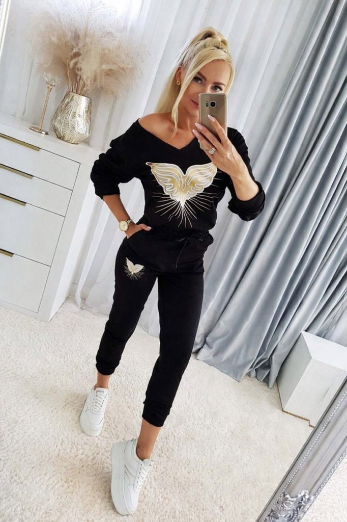 Kadın Uzun Kollu V Yakalı Desenli Viskon Iki Iplik Bluz Ve Pantolon Ikili Takım , 30616