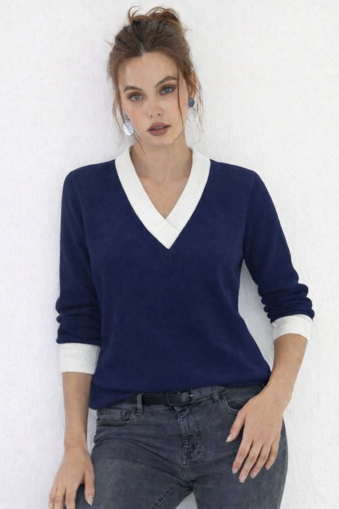 Kadın Uzun Kollu V Yakalı Waffle Bluz, 28207