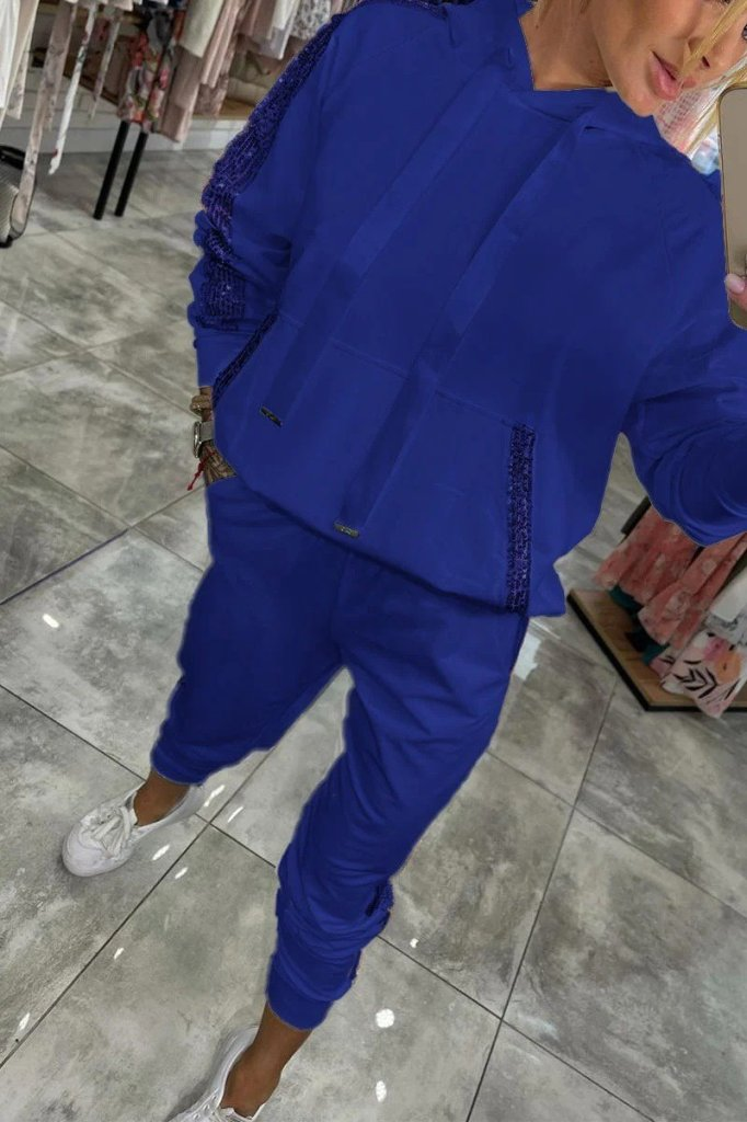 Kadın Uzun Kollu Kapşonlu Pulpayet Detay Viskon Iki Iplik Bluz Ve Pantolon Ikili Takım , 30828