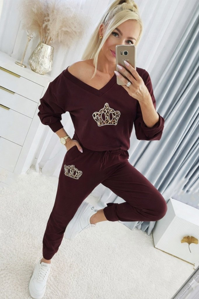 Kadın Uzun Kollu V Yakalı Desenli Viskon Iki Iplik Bluz Ve Pantolon Ikili Takım , 30889