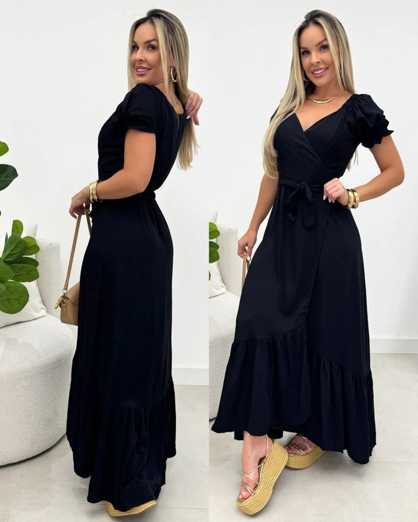 Kadın Kısa Kollu önden Kruvaze Detaylı Uzun Trikoton Elbise , 30952