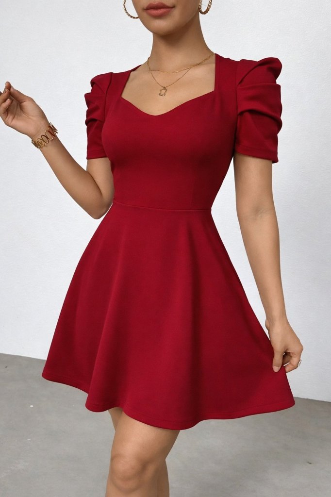 Kadın Kısa Kollu V Yakalı Kiloş Mini Ithal Krep Elbise , 30976