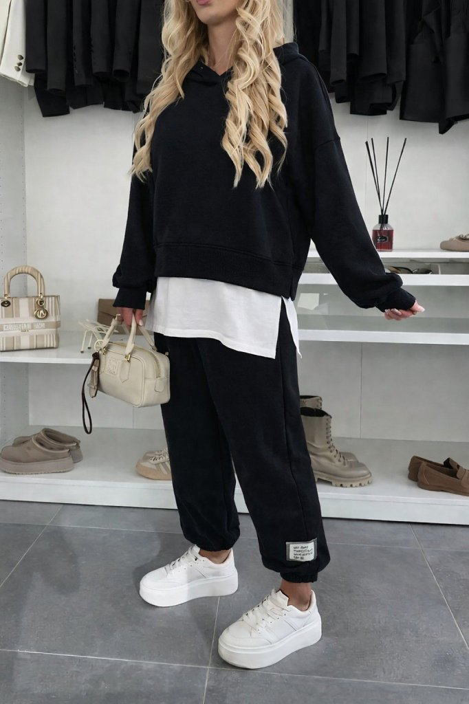 Kadın Uzun Kollu Kapşonlu Viskon Iki Iplik Bluz Ve Pantolon Ikili Takım , 31405