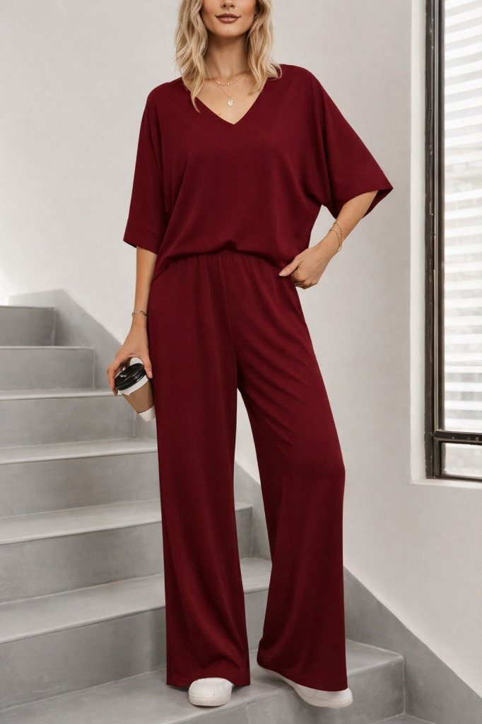 Kadın Kısa Kollu V Yakalı Viskon Bluz Ve Pantolon Ikili Takım , 31573