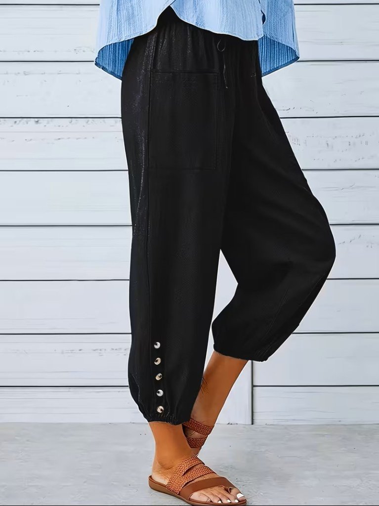 Kadın Beli Lastikli Bağcıklı Düğme Detaylı Pantolon , 31596