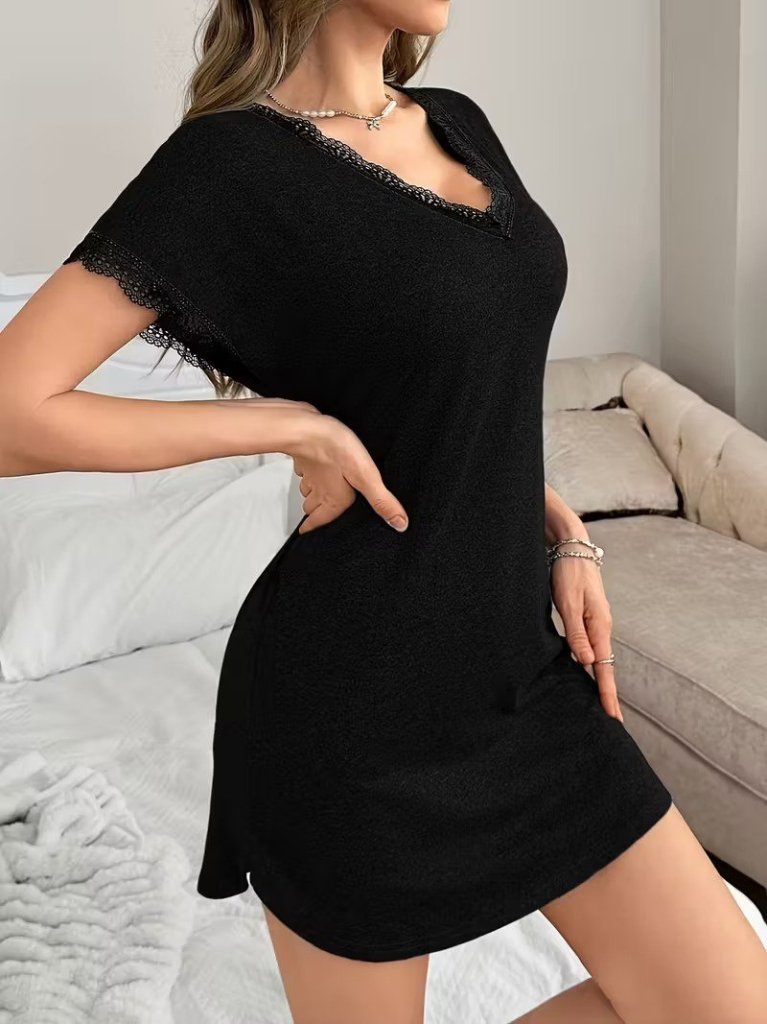 Kadın Kısa Kollu V Yakalı Kısa Viskon Gecelik, 31602