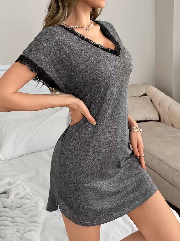 Kadın Kısa Kollu V Yakalı Kısa Viskon Gecelik, 31604