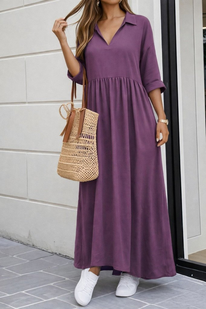 Kadın Truvakar Kollu V Yakalı Yırtmaçlı Uzun Aerobin Elbise, 31615