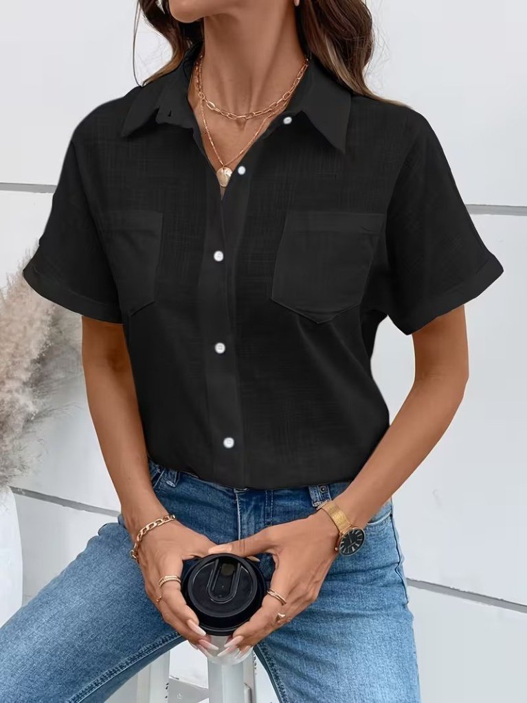 Kadın Kısa Kollu Yakalı önden Düğmeli Gömlek, 31789