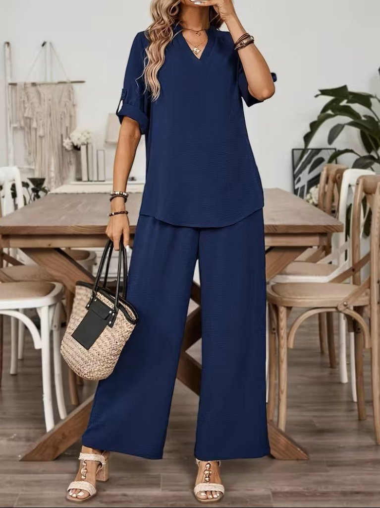 Kadın Kısa Kollu V Yakalı Aerobin Bluz Ve Pantolon Ikili Takım , 31856