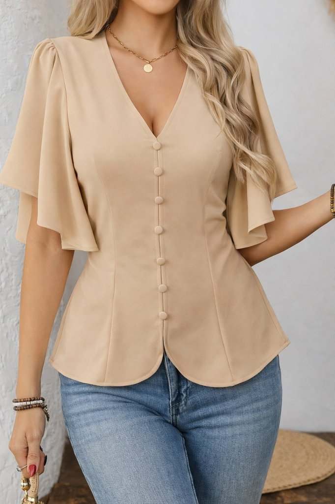 Kadın Kısa Kollu önden Düğmeli Ithal Krep Bluz , 32927