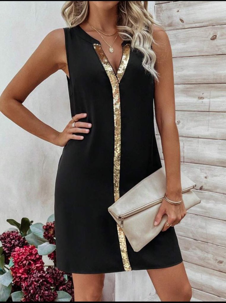 Kadın Askılı V Yakalı Pulpayet Işlemeli Kısa Sandy Elbise , 32127