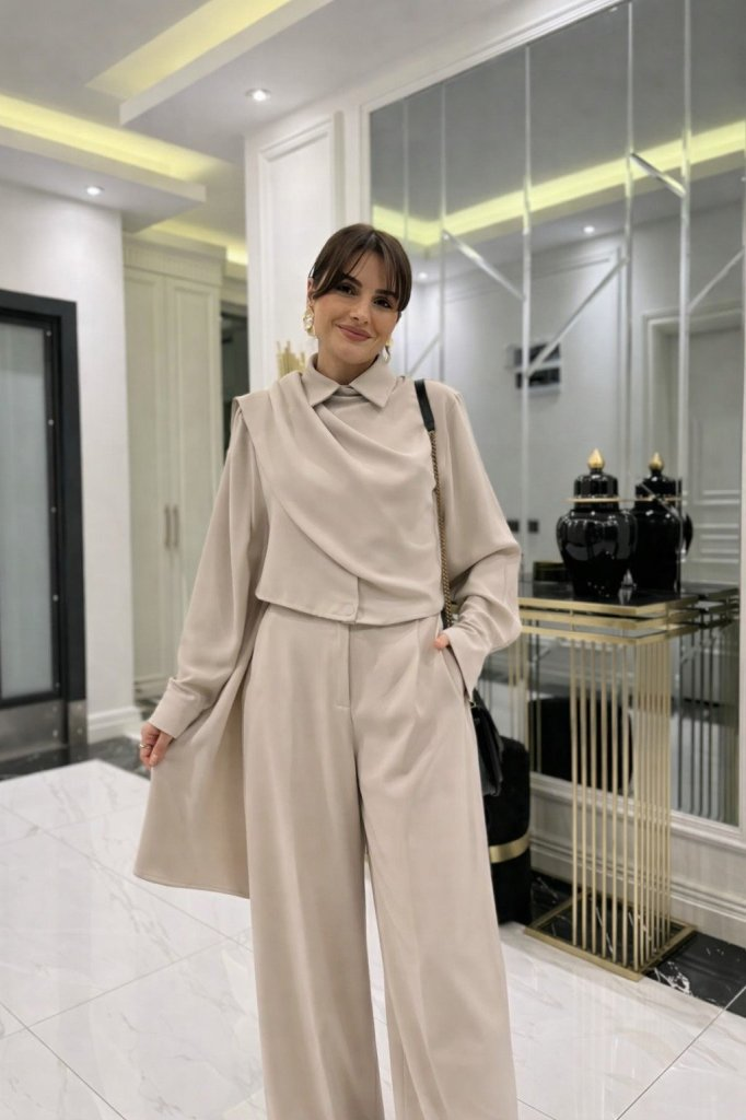 Kadın Uzun Kollu şal Detaylı Bluz Ve Pantolon Ikili Takım , 32192