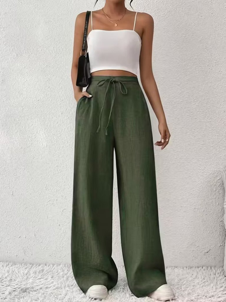 Kadın Yüksek Bel önden Bağlamalı Geniş Kesim Detaylı Uzun Pantolon , 32301