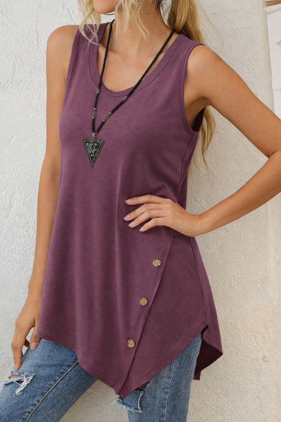 Kadın Askılı Yuvarlak Yakalı Asimetrik Kesim Detaylı Viskon Bluz , 32463