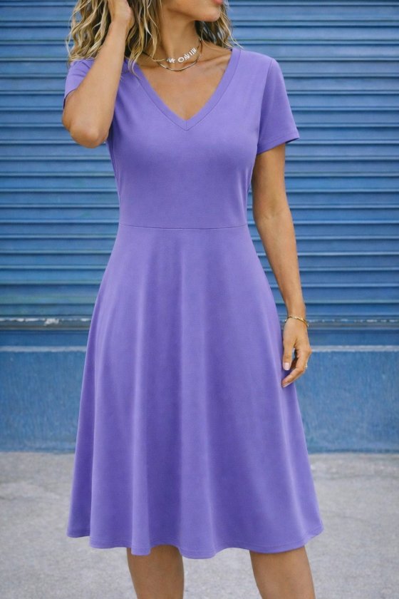 Kadın Kısa Kollu V Yakalı Kiloş Midi Viskon Elbise , 32609