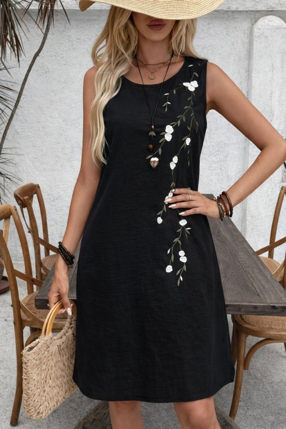 Kadın Askılı Yuvarlak Yakalı çiçek Desenli Kısa Elbise, 32752