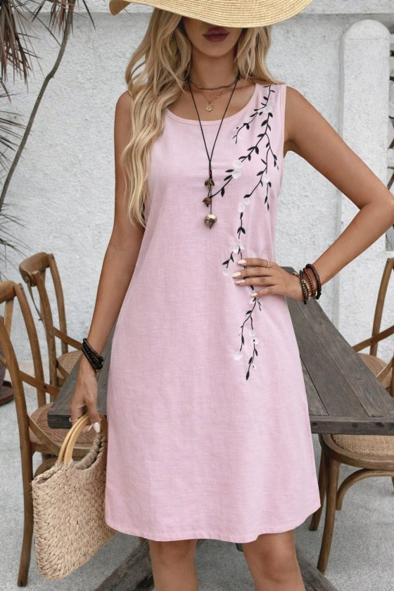 Kadın Askılı Yuvarlak Yakalı çiçek Desenli Kısa Elbise, 32753