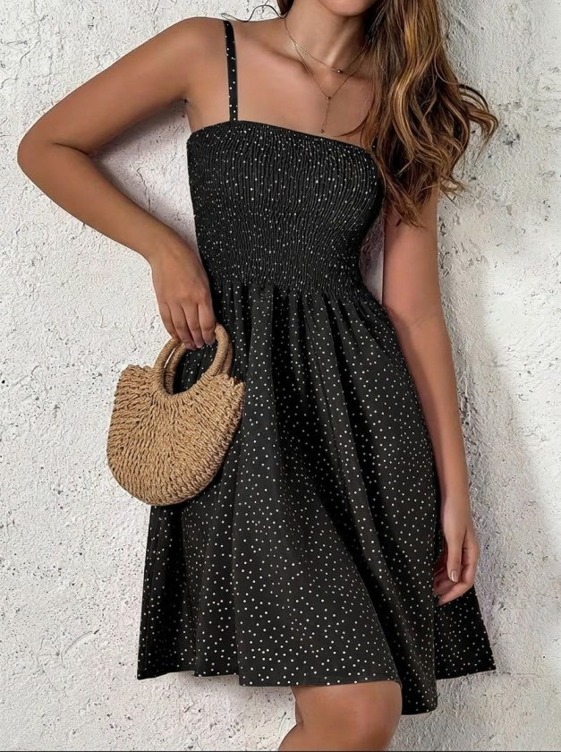 Kadın Ip Askılı Gipeli Desenli Kısa Süprem Elbise , 32899