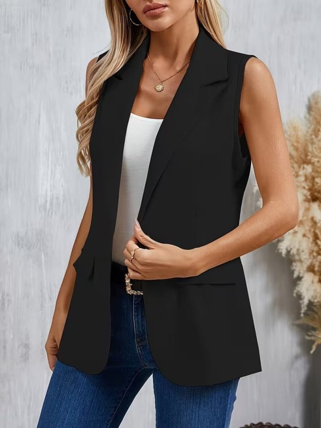 Kadın Kolsuz Yakalı önden Tek Düğmeli Atlas Ceket, 32945