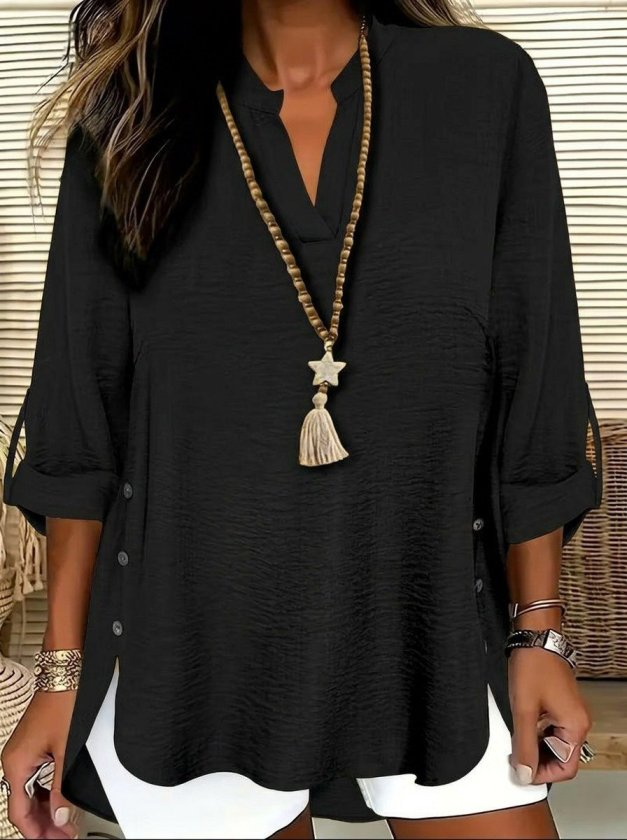 Kadın Truvakar Kol Hakim Yakalı Yandan Düğme Detaylı Aerobin Bluz , 33033