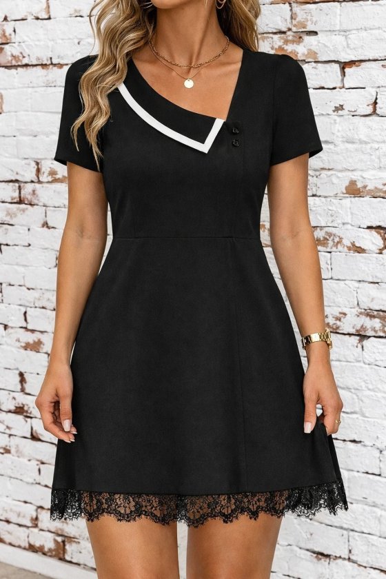 Kadın Kısa Kollu Yakalı Kısa Janjan Krep Elbise, 33068