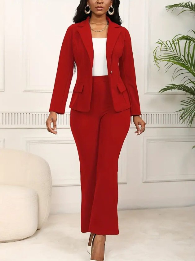 Kadın Uzun Kollu Yakalı Tek Düğme Detaylı Astarlı Ithal Krep Ceket Ve Pantolon Ikili Takım, 33195