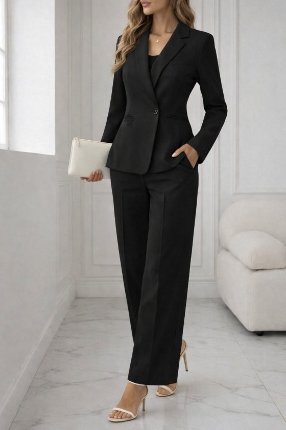 Kadın Uzun Kollu Yakalı Belden Tek Düğme Detaylı Atlas Ceket Ve Pantolon Ikili Takım, 33196