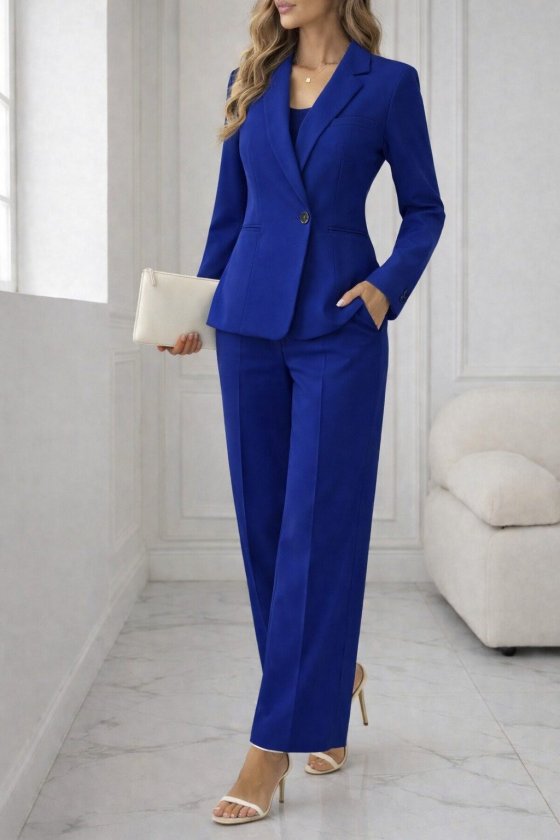 Kadın Uzun Kollu Yakalı Belden Tek Düğme Detaylı Atlas Ceket Ve Pantolon Ikili Takım, 33198