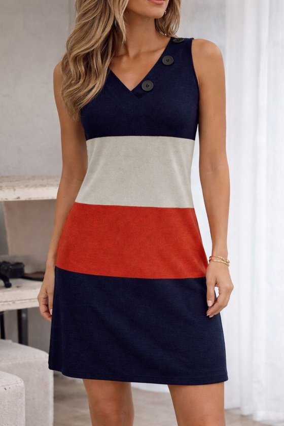Kadın Askılı V Yakalı Düğmeli çok Renkli Triko Elbise, 33229