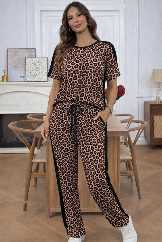 Kadın Kısa Kollu Bisiklet Yaka Iki Iplik Bluz Ve Pantolon Ikili Takım , 33245