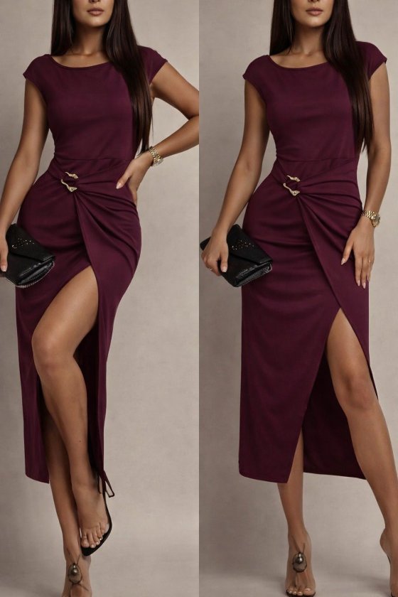 Kadın Kısa Kollu Geometrik Yakalı önden Açık Modal Mini Elbise , 33264