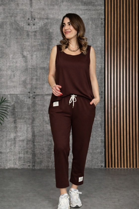 Kadın Askılı Yuvarlak Yaka Viskon Iki Iplik Bluz Ve Eşofman Altı Ikili Takım , 33360