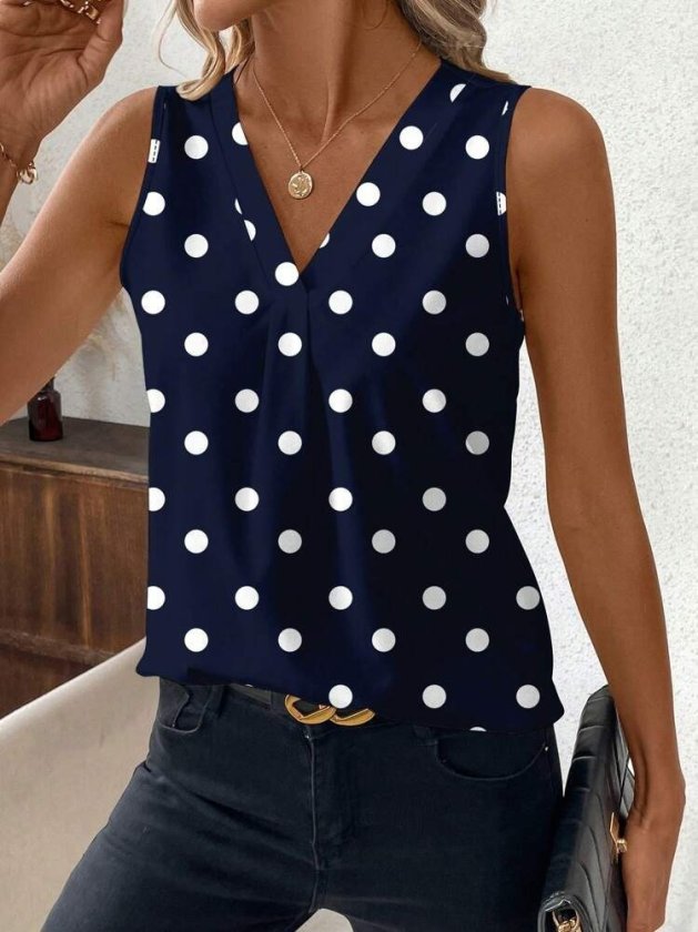 Kadın Askılı V Yakalı Puantiyeli Süprem Bluz , 33391