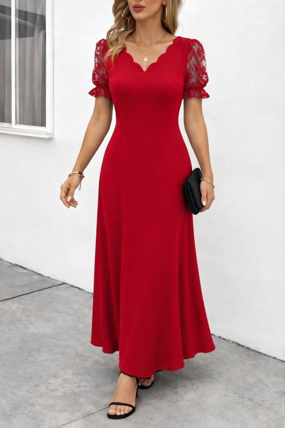 Kadın Kısa Kollu V Yakalı Uzun Janjan Elbise, 33452