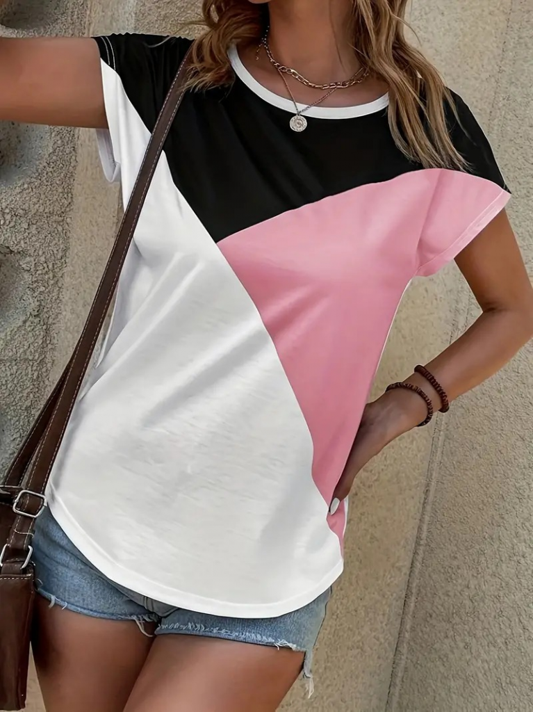 Kadın Bisiklet Yaka üç Renk Viskon T-shirt , 17652 - Image 5